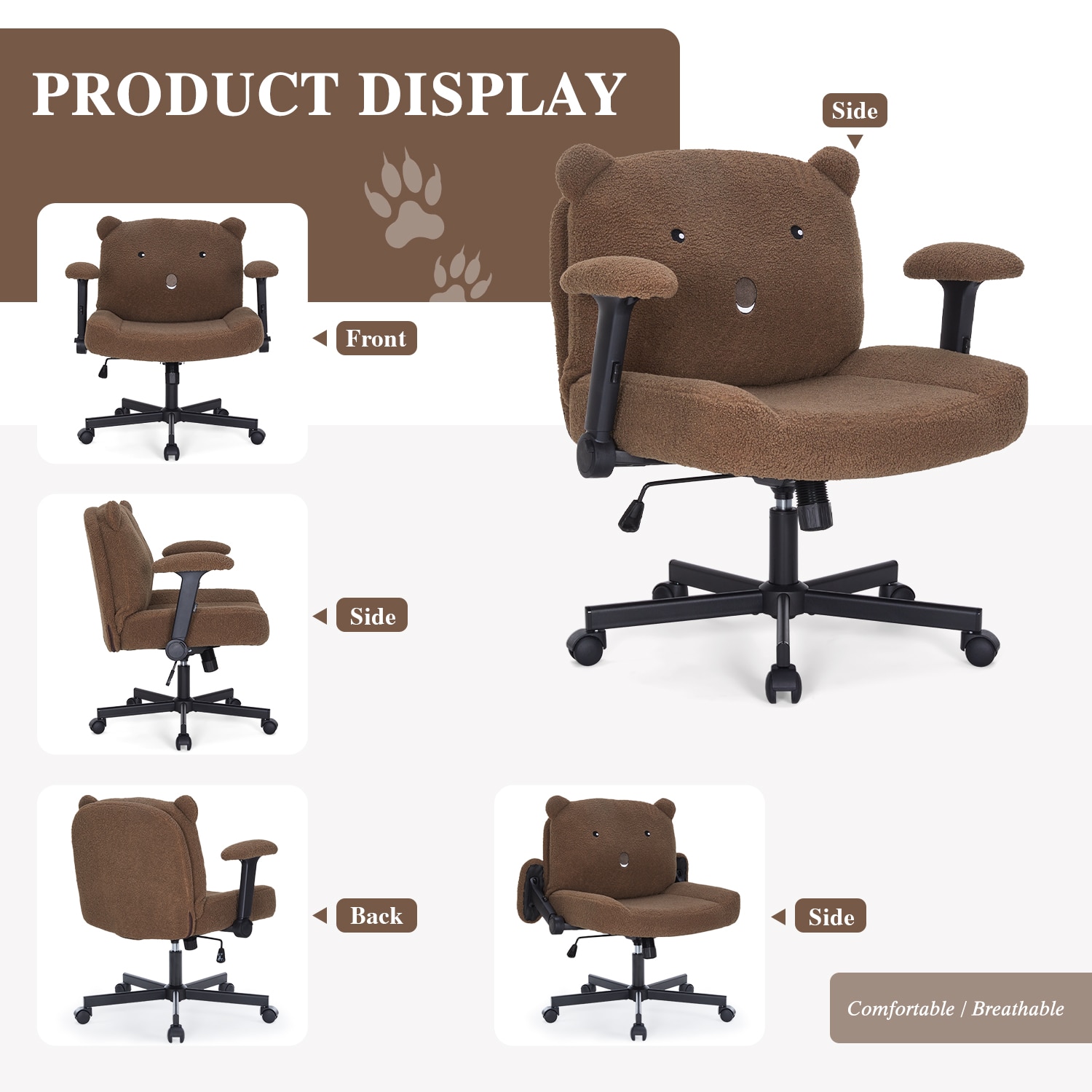 Cross Legged Office Chair With Wheels Adjustable Desk Chair Brown_voghion.com
